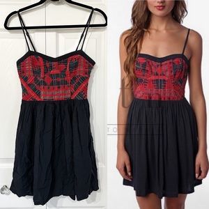 UO Staring at Stars Red and Navy Embroidered Dress